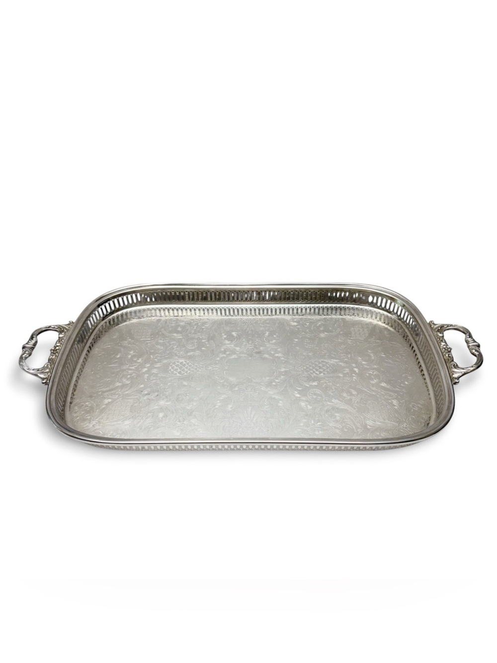 Vintage Wallace Silverplate Rectangular Pierced Waiter Serving Tray with Handles